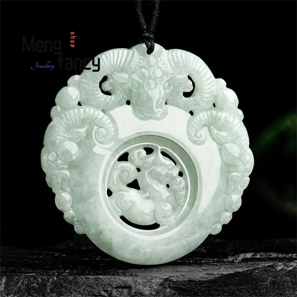 

Natural Burmese A-grade Jadeite Hollowed-out Three-sheep Auspicious Zodiac Jade Pendant Retro Fashion Jewelry Fine Holiday Gifts
