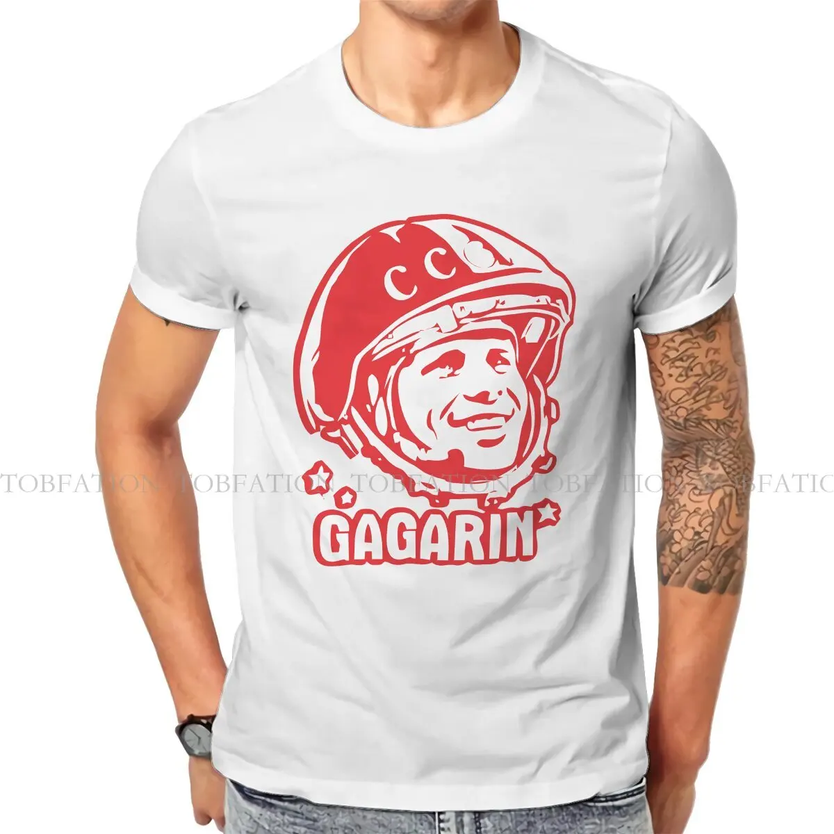 Russian USSR CCCP Creative TShirt for Men Yuri Gagarin  Round Neck Pure Cotton T Shirt Personalize Birthday Gifts Tops