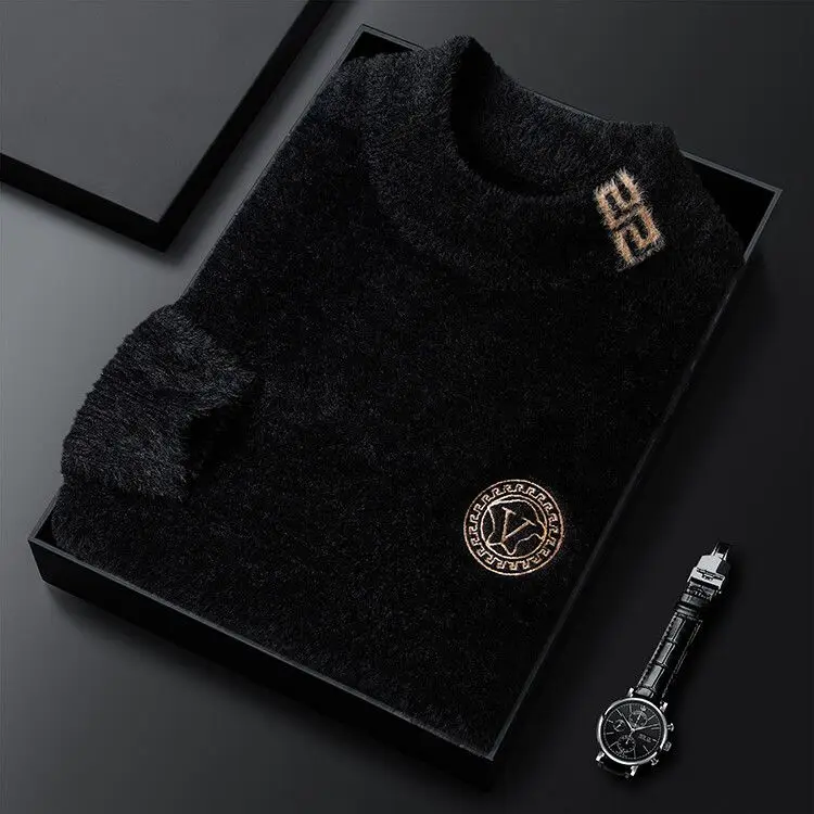 New semi-turtleneck sweater men's autumn and winter thickened knitted sweater fluffy bottoming shirt thermal top