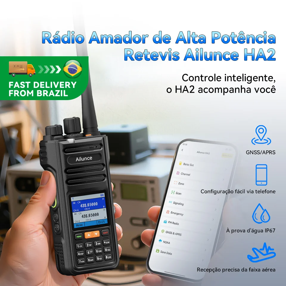 Retevis HA2 Walkie Talkie FPP Dual Band GPS APRS IP67 à Prova d'Água Programação via App Bluetooth iOS & Android Envio do Brasil