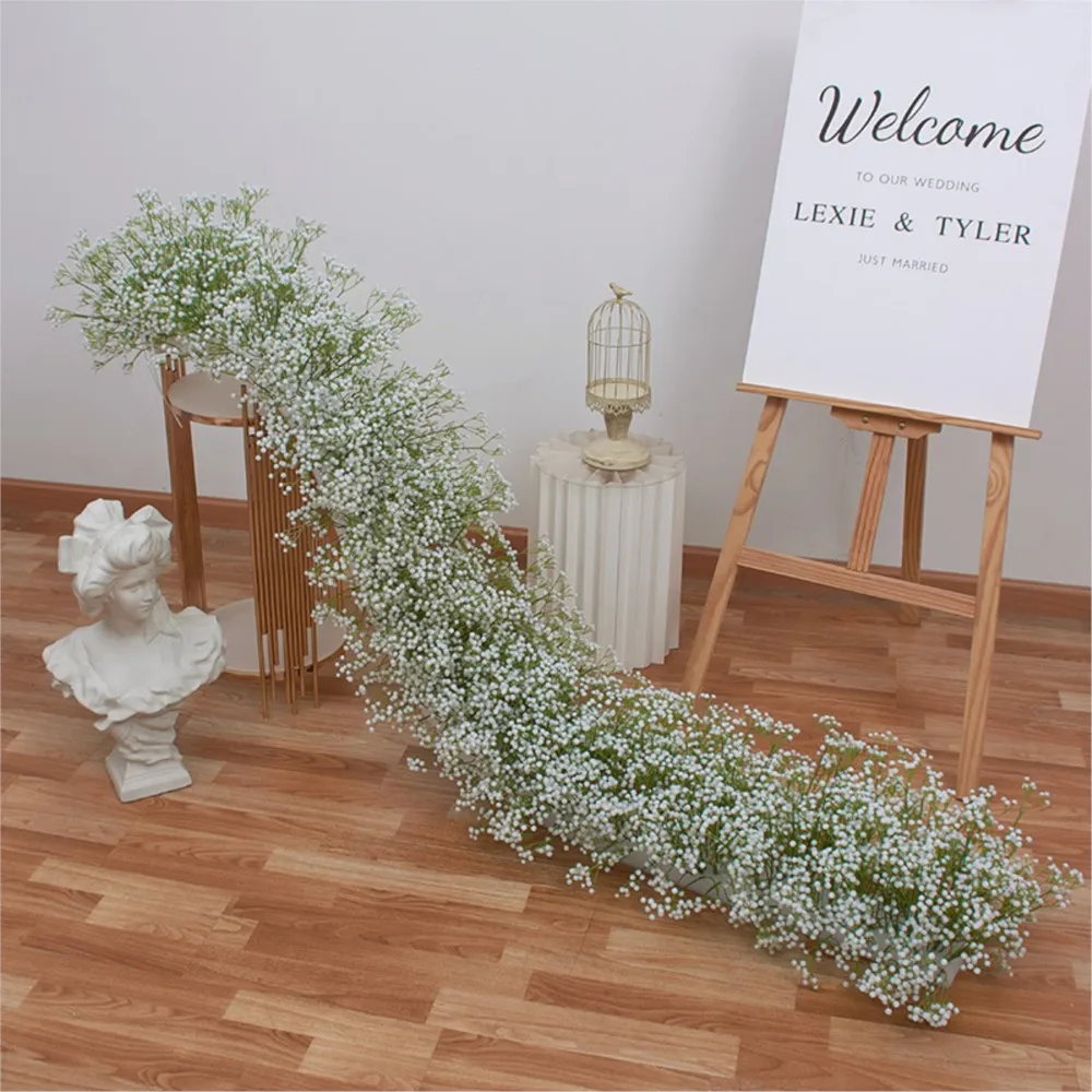 

Uflower 2m Luxury Gypsophila Artificial Flower Runner Wedding Decor Table Long Flower Row Floral Backdrop Arrangement Arch Decor