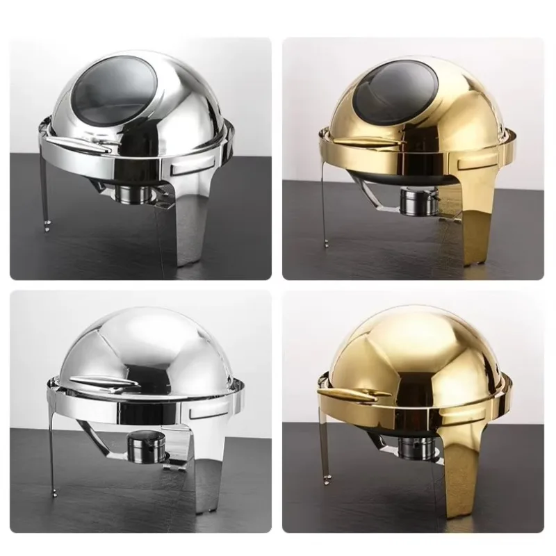 Stainless steel round full flip electric heating visual buffet hotel breakfast basin fire boiler