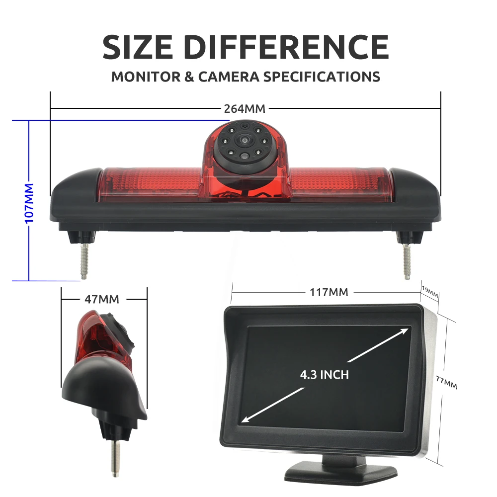

170 Degree Car Rear View Camera Brake Light 4.3 Inch Monitor for FIAT Ducato CITROEN Jumper PEUGEOT Boxer 2006-2015