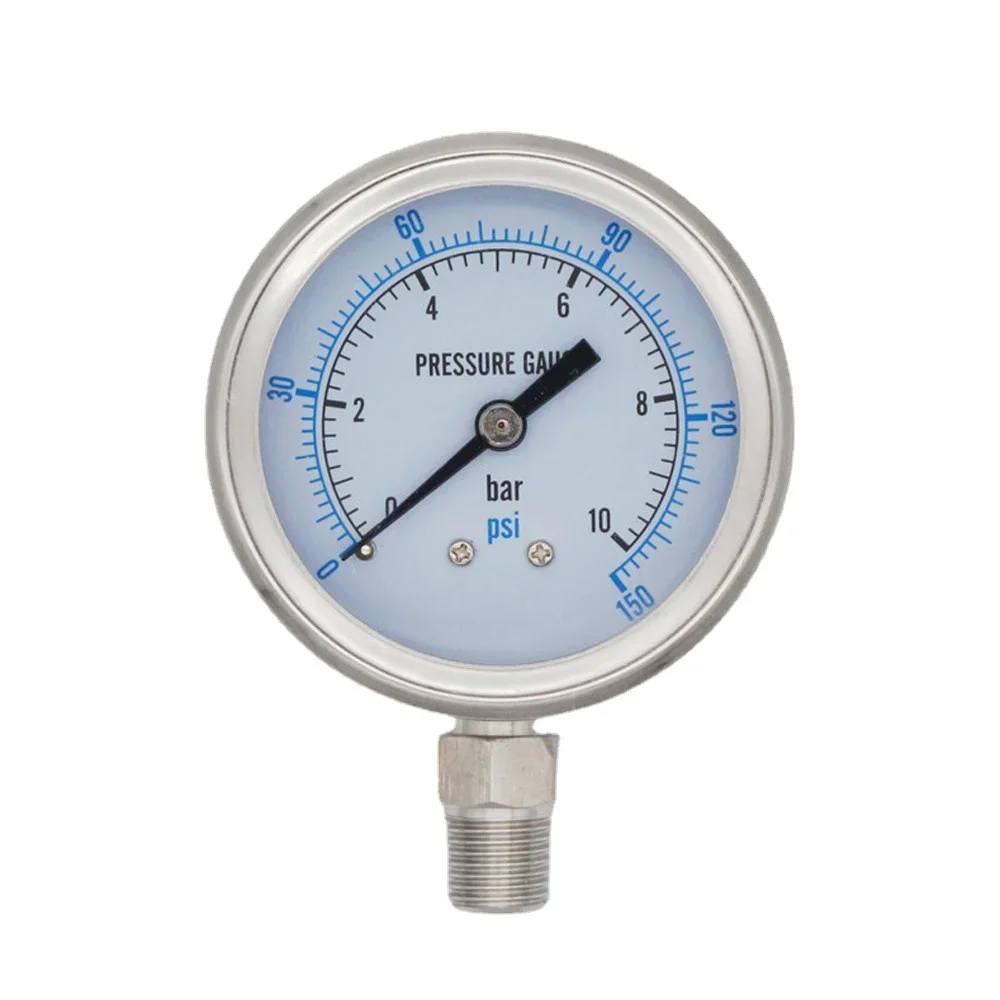 

1/8" 1/4" BSP NPT Male 60mm OD Dial Bar PSI Display Pressure Gauge SUS 304 Stainless Steel N2 Steam Pneumatic Homebrew