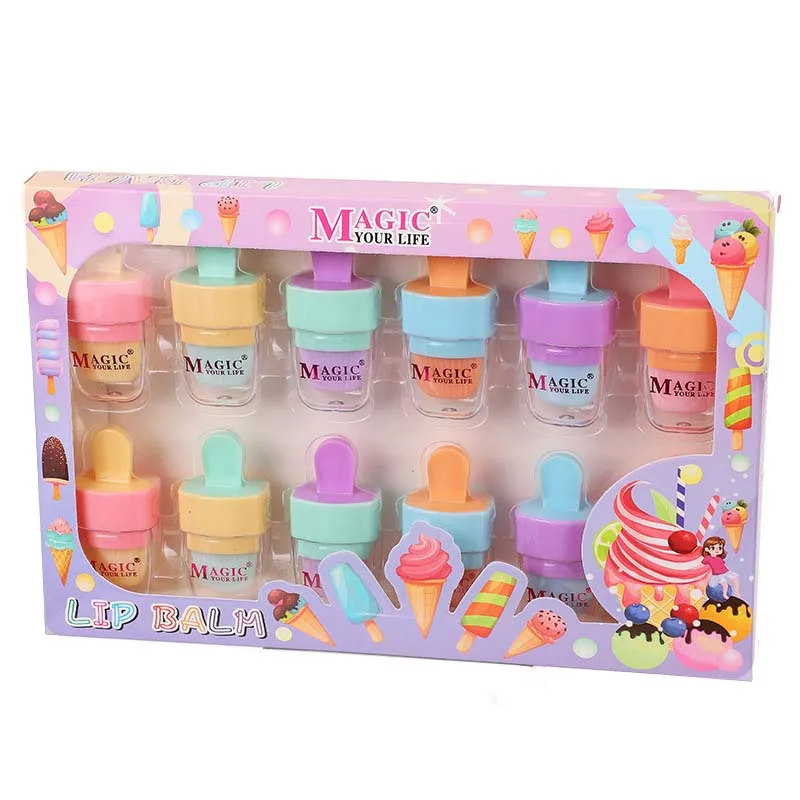 12Pcs Ice Cream Lip Gloss Set Lip Stain Lip Water Tint Moisturizing Longlasting Non-sticky Liquid Lipstick Lips Makeup