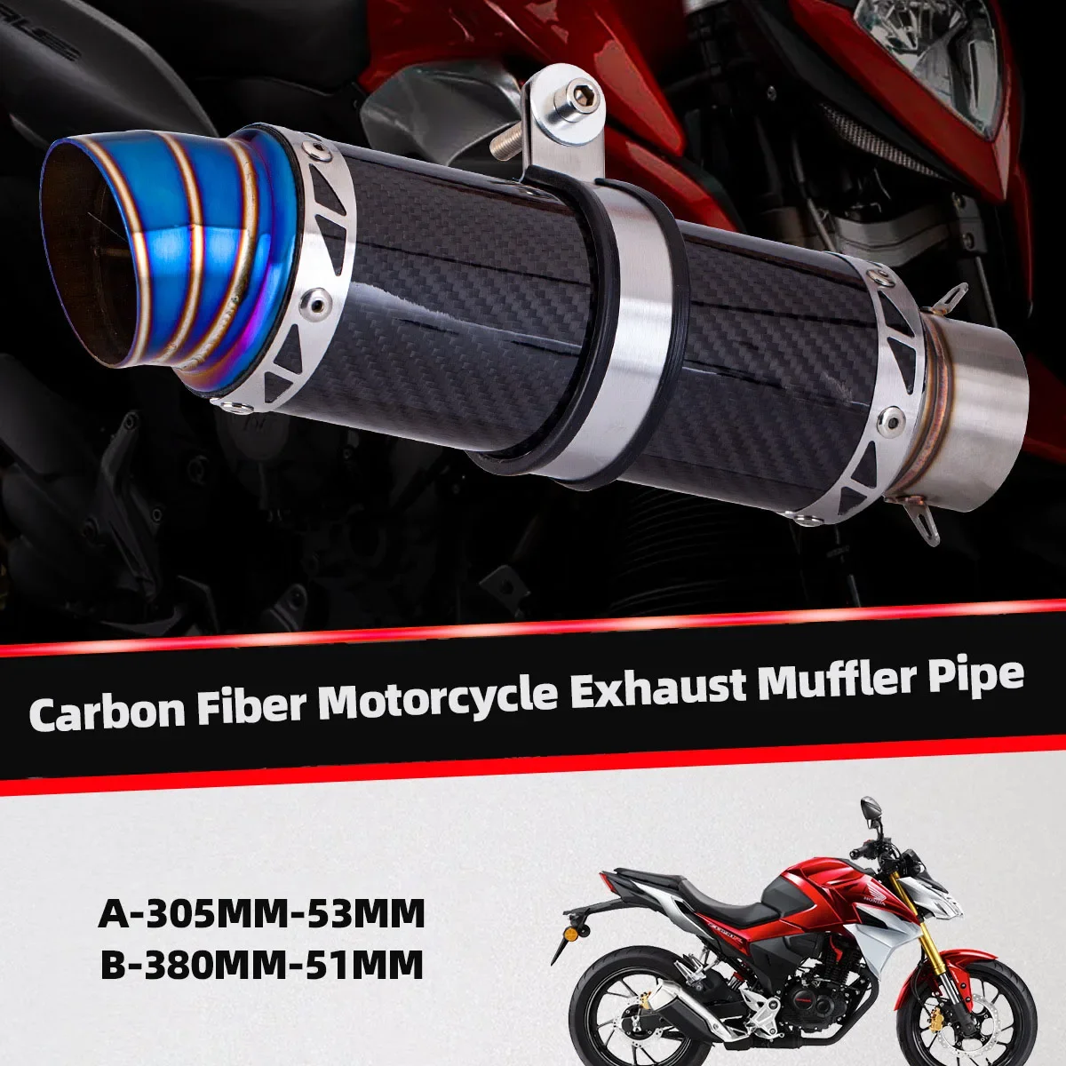 

.51/53mm Universal Carbon Fiber Motorcycle Sc Exhaust Muffler Pipe For NINJA250-650 Z800-1000 R1 DUKE390 S1000RR GSXR ETC Modify