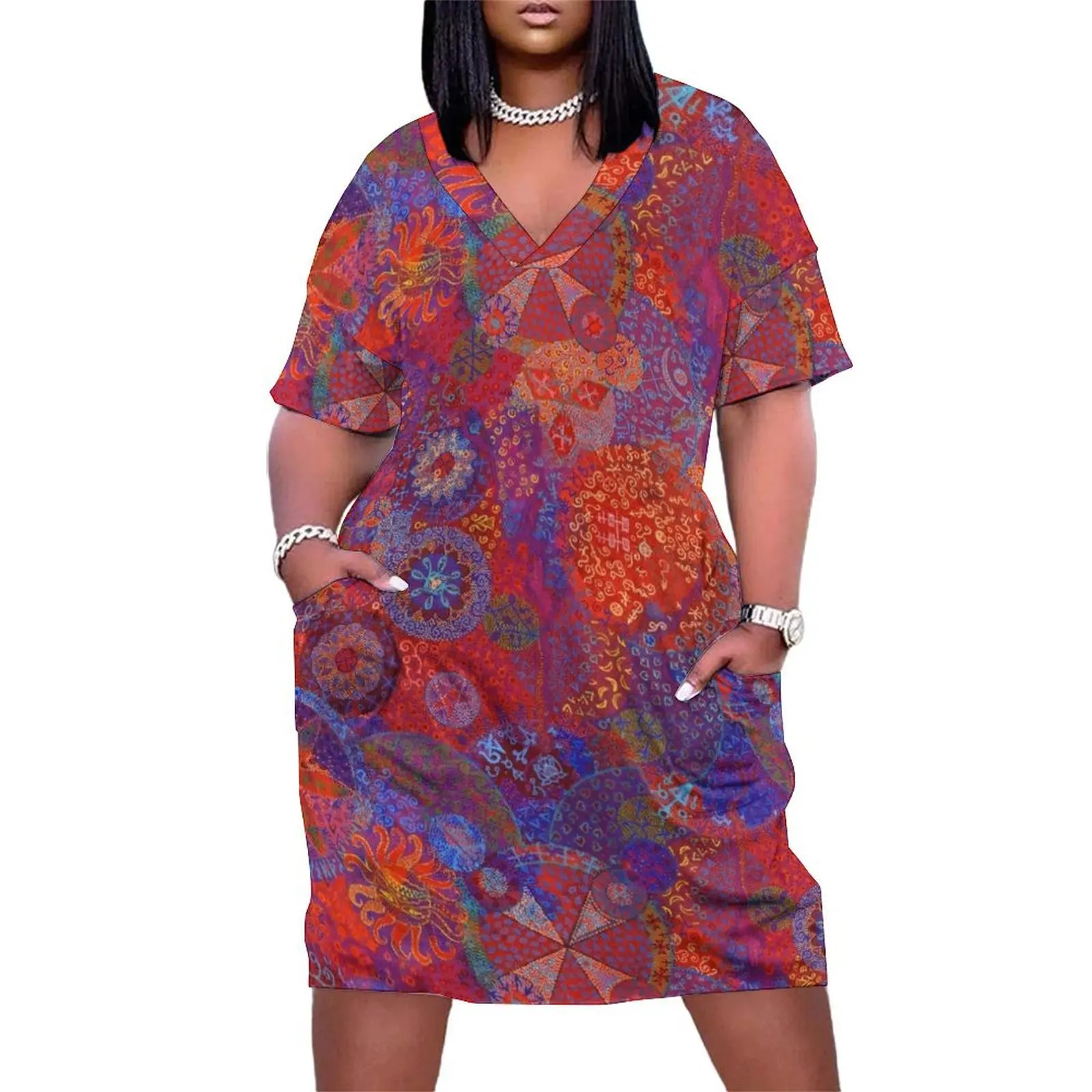 

Rose Window (repeat pattern) Loose Pocket Dress summer dress daily women dress