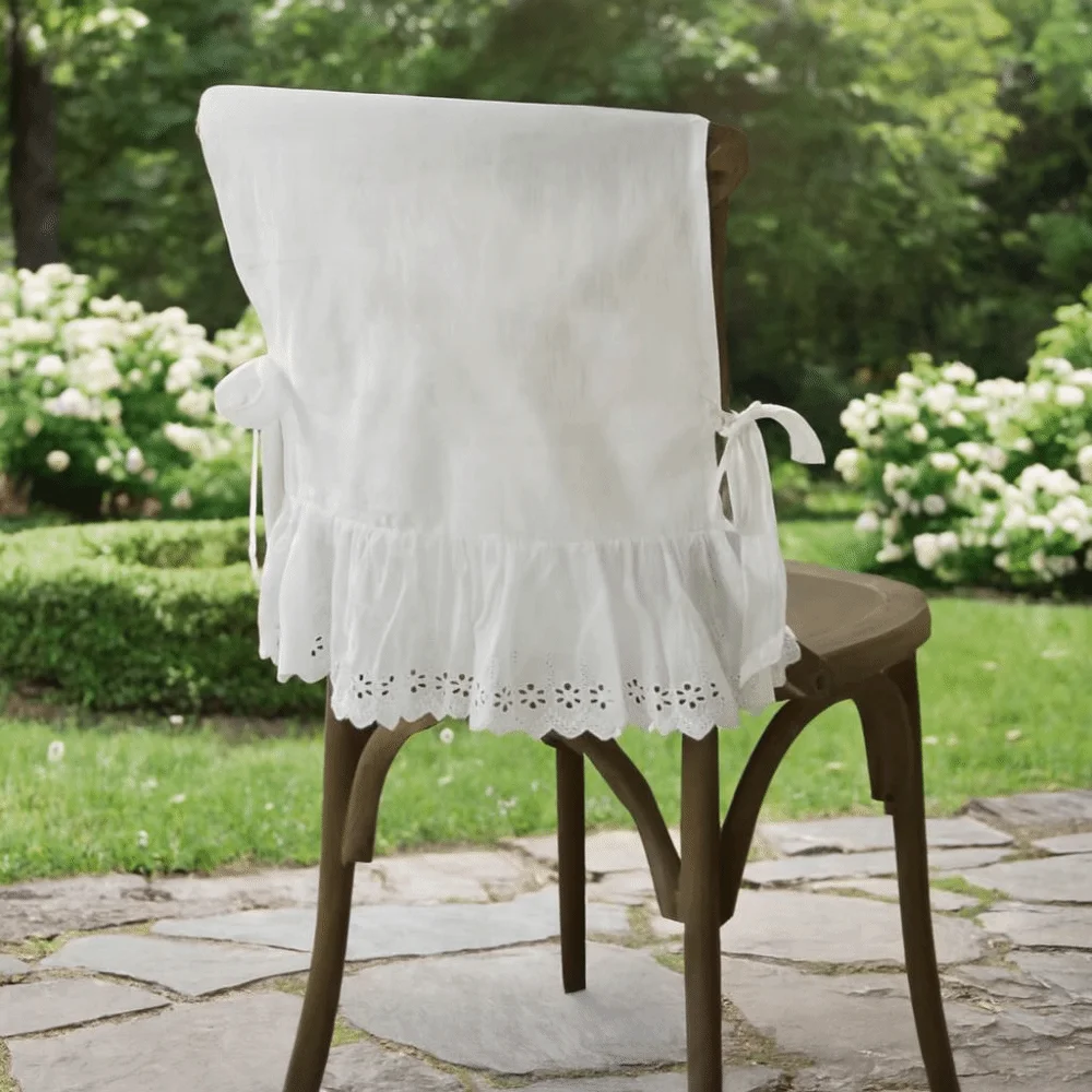 Simple Lace-trimmed French Chair Back Cover Hollow Design White Chair Cushion Ruffle Cotton Chair Backrest Cover Living Room
