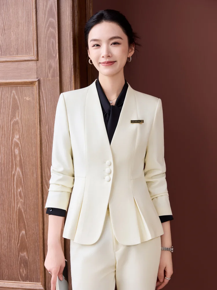 Chinese-style professional women's suit set, high-end formal attire for beauty salons, jewelry stores, hotels, and reception des