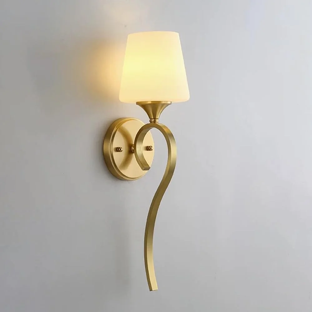 

Gold Wall Sconce with Glass Shade Modern Bedroom Bedside Wall Light Equipped with 3-Color Light Source for Home and Living Room