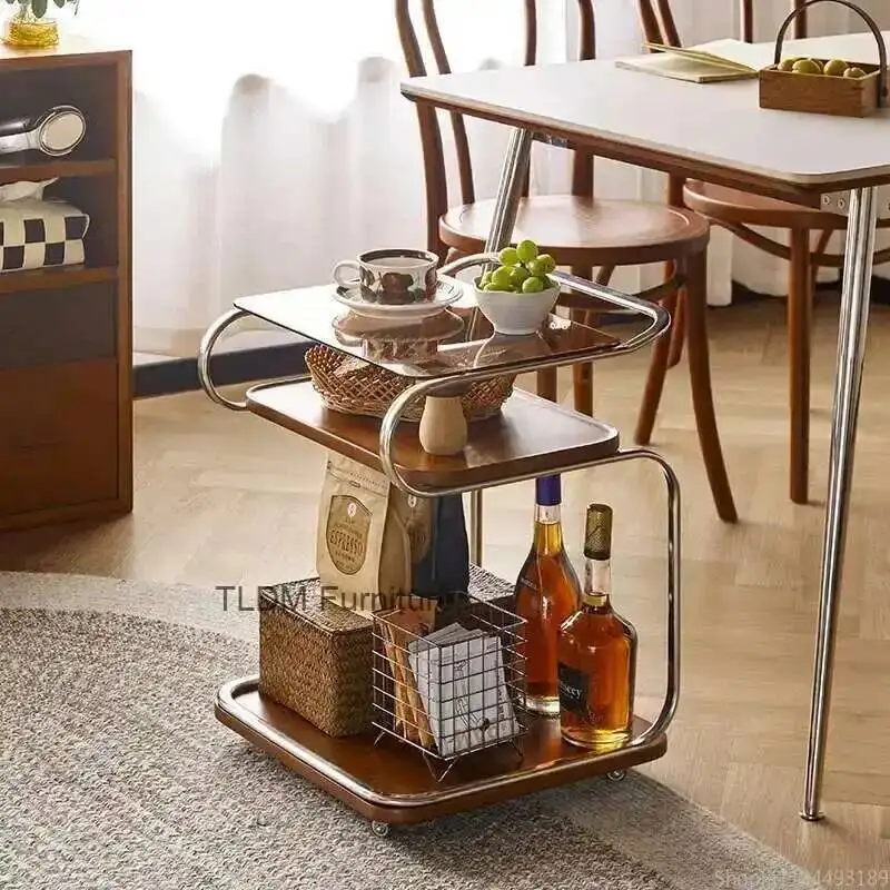 Camera Un poico carrello in legno massello Nordic Living Divano mobile Piccolo appartamento Wabi-Sabi Edge Tavolino da caffè vintage Mobili