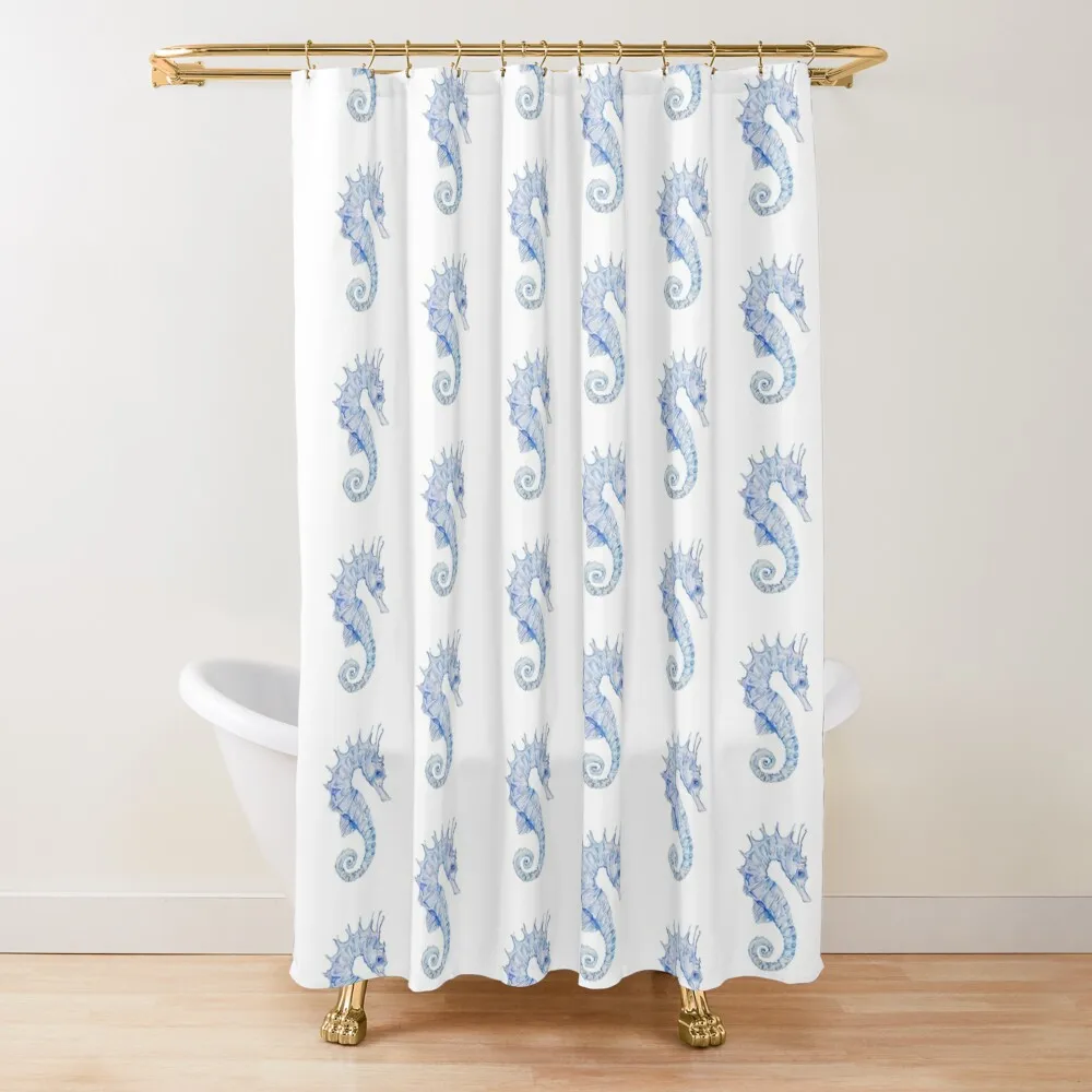 

Azure Curl (Blue Seahorse) Shower Curtain Bathroom Box Bathroom Shower Set Bathroom Accessory Luxury Shower Curtain