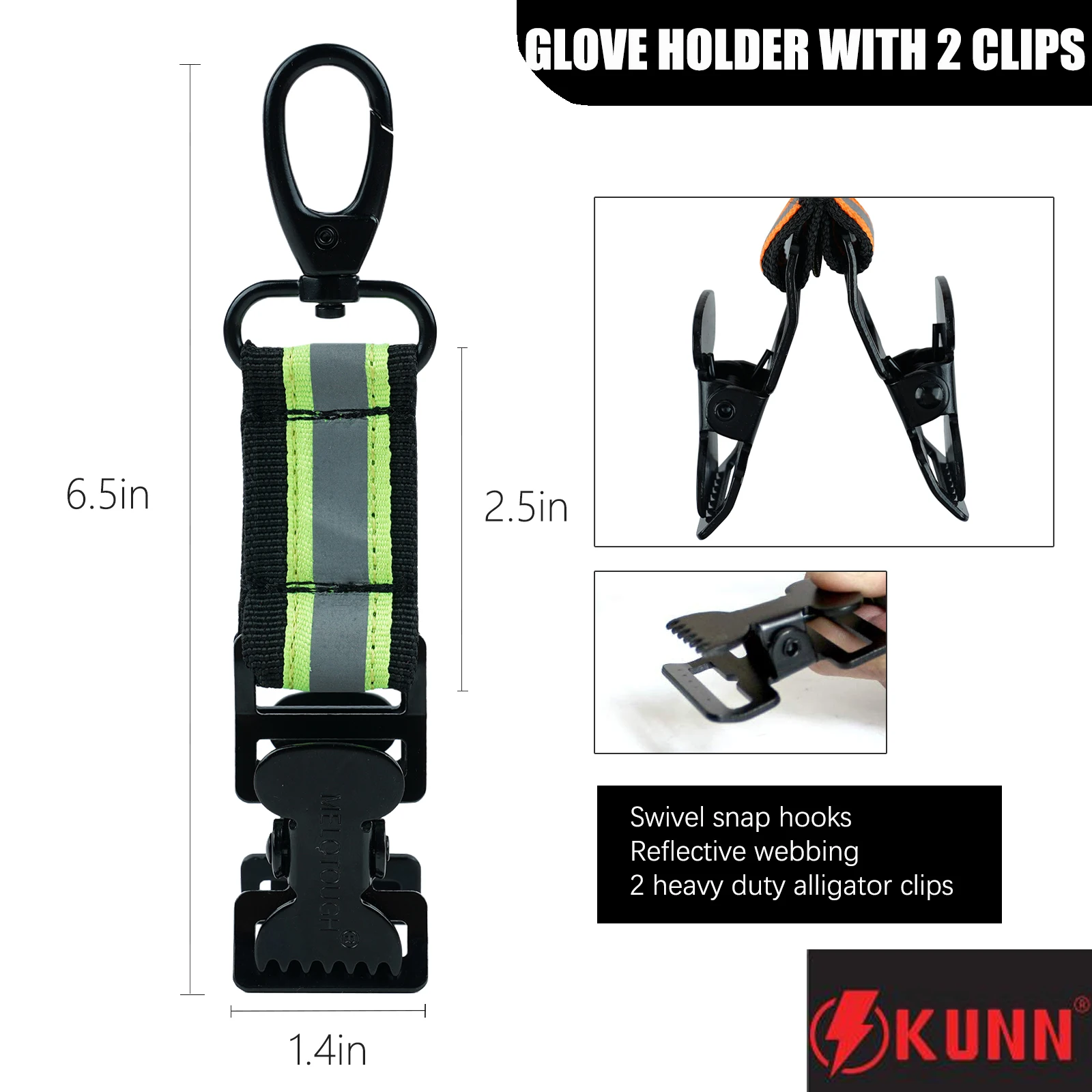 KUNN Firefighter Glove Strap Safety Glove Holder Clips for Work with Alligator Clip