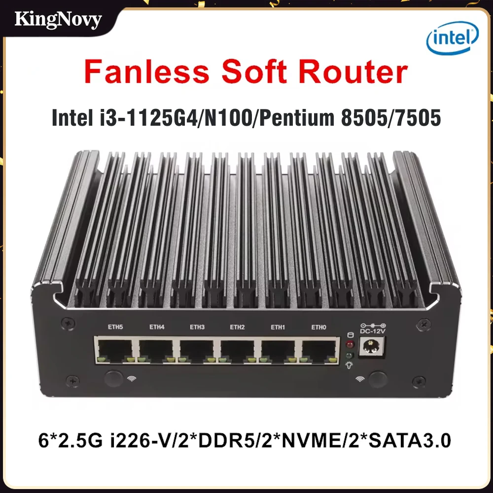 팬리스 미니 PC 컴퓨터 방화벽 라우터, 펜티엄 골드 8505, 2xDDR5 NVMe 1 * COM pfSense OPNsense ESXi, i3-1125G4 N100, 6x i226-V, 2.5G