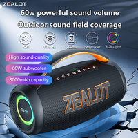 2025 New Arrival Zealot P12 60W Wireless Speaker,RGB Light Wireless Hifi Sound quality, Bass Boost，Dual Pairing,8000mAh Battery.