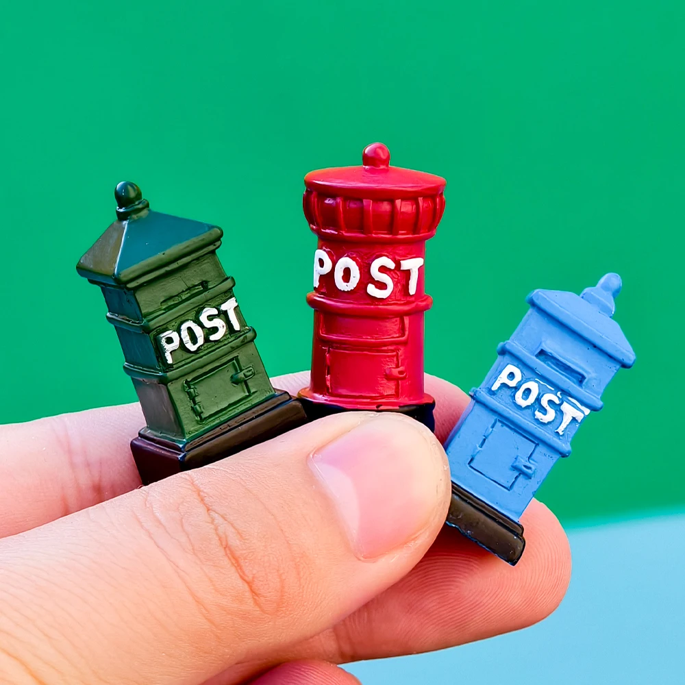 3pcs Diy Modeling Miniature Mailbox Simulation Postbox Post Box Postman Europe Small Statue Crafts Ornament Micro Landscape