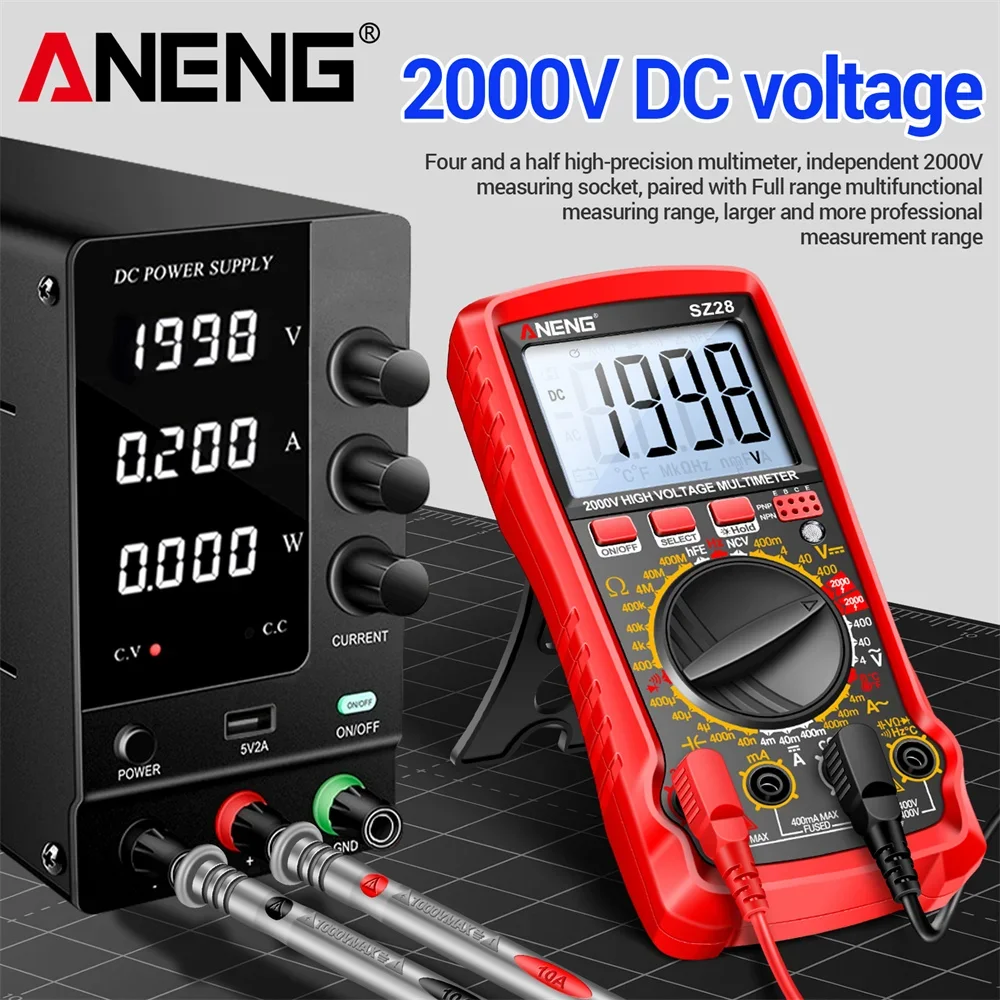 2000V High Voltage Multimeter ANENG SZ28 Voltmeter Ammeter 4000 Counts Temperature Resistance Capacitance Multimetro Tester Tool