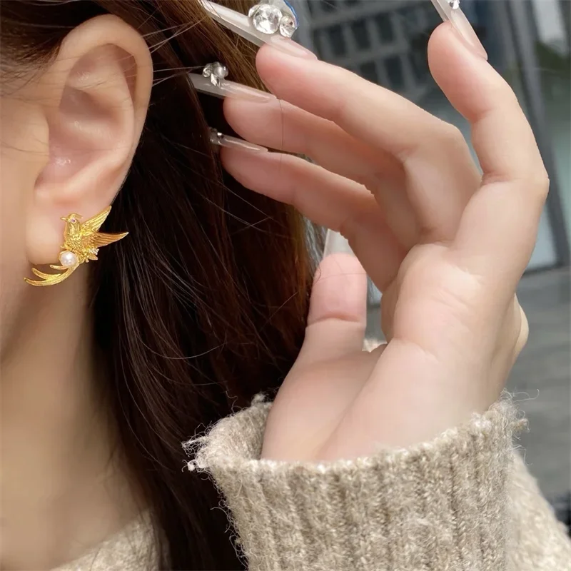 أقراط فينيكس من الذهب عيار 18 قيراط Au750 للنساء، طقم مرصع باللؤلؤ والماس، مجوهرات فاخرة، هدية مدروسة لعيد الحب #6