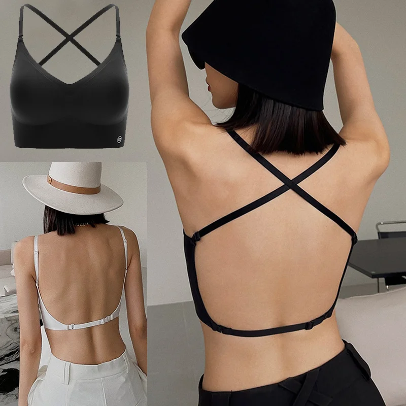 Invisible Bra with Bare Open Back New Sexy Women Intimate Underwear Small Chest Pudh Up Gathered Lingerie Thin Vest Backless