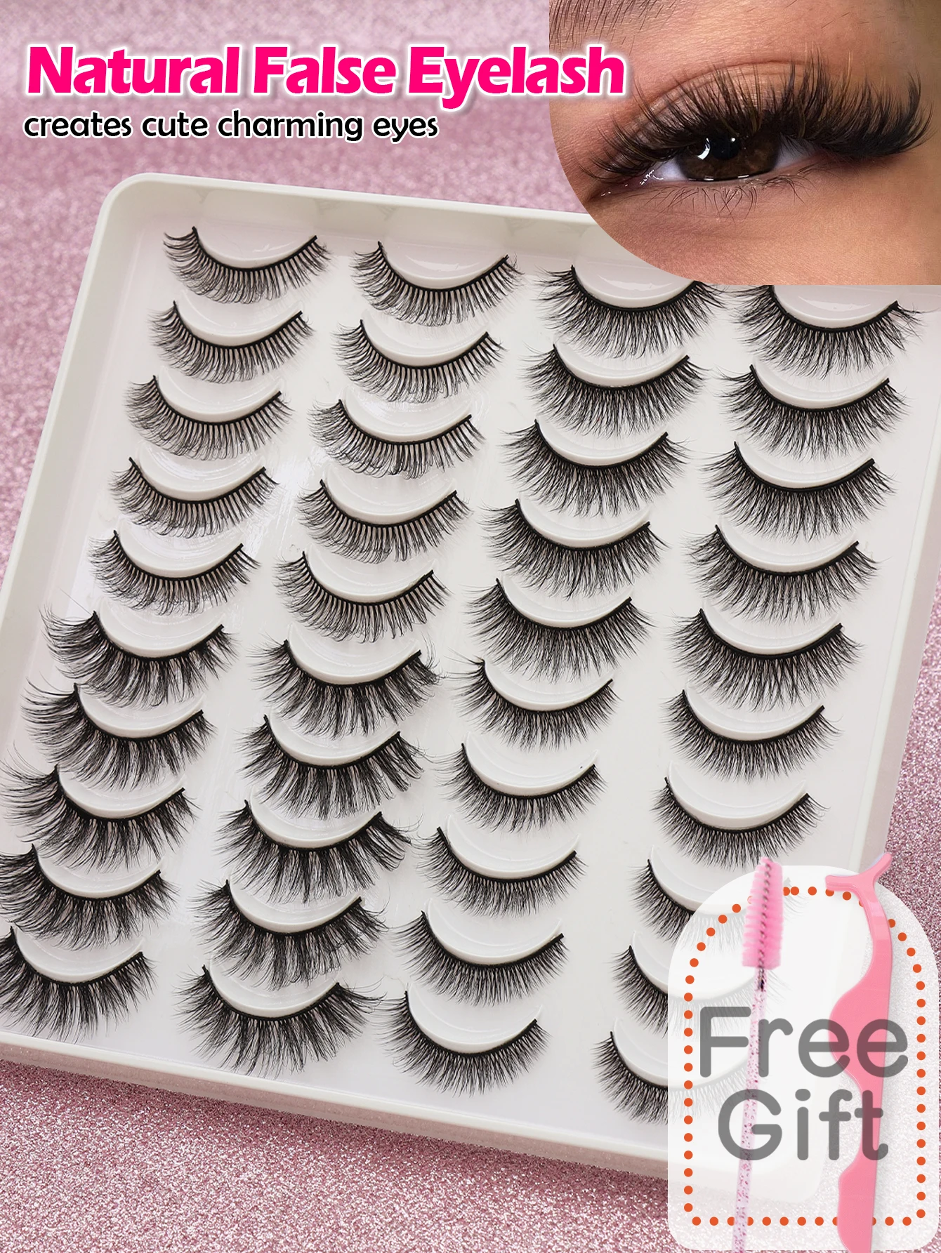 20 paar wimpers in gemengde stijl, zacht 3D nep-nertsbont, krullende make-uptool