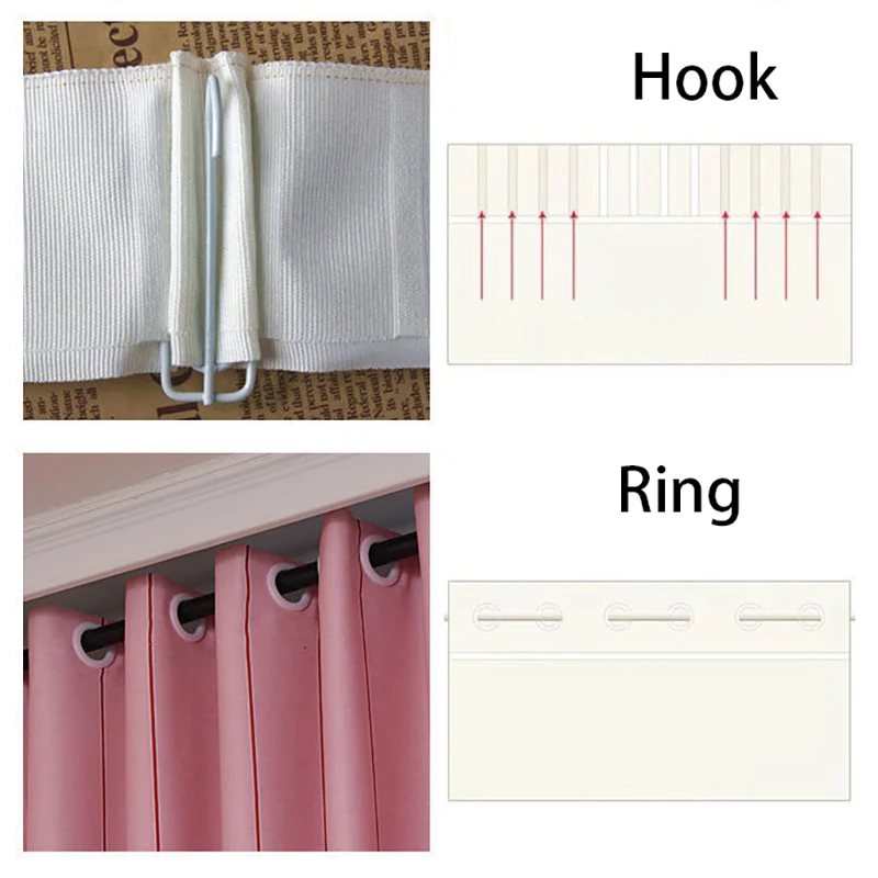 Set of Curtain Hooks and Rings Metal Hanging Hooks White Window Grommet Top Durable Home Decor Curtain Roman Pole Accessories
