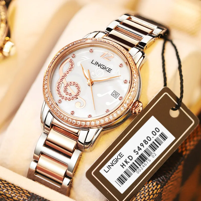 

LINGKE Brand Luxury Quartz Women Watch Stainless Steel Strap Fashion Elegant Waterproof Luminous Calendar Watch for Ladies