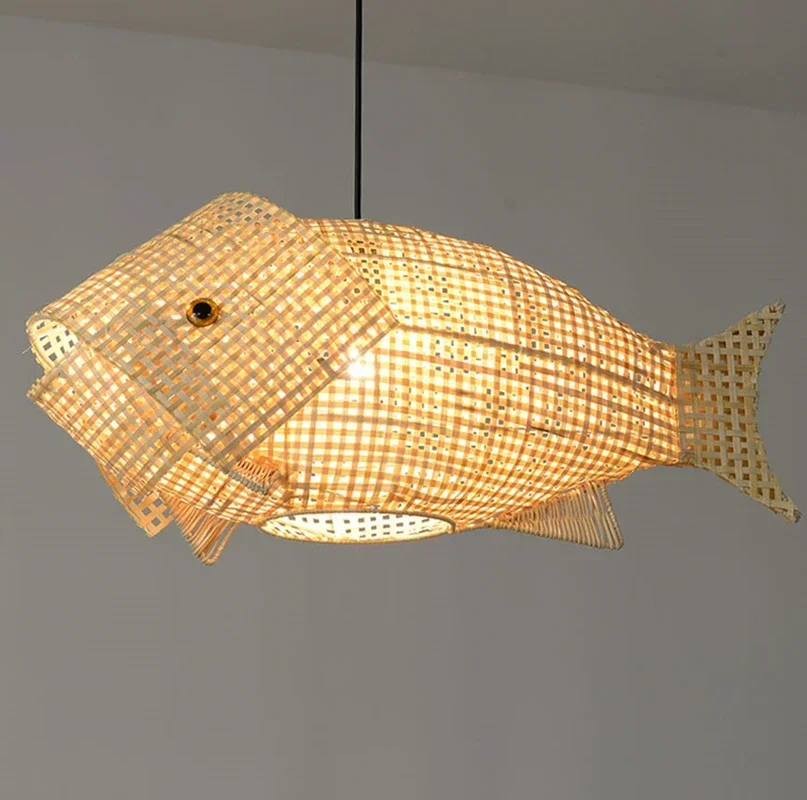 Nordic Modern Pendant Lights Creative Fish Art Bamboo Light Fixture LED Living Room Decor Hanging Lamps Kitchen Restaurant Light