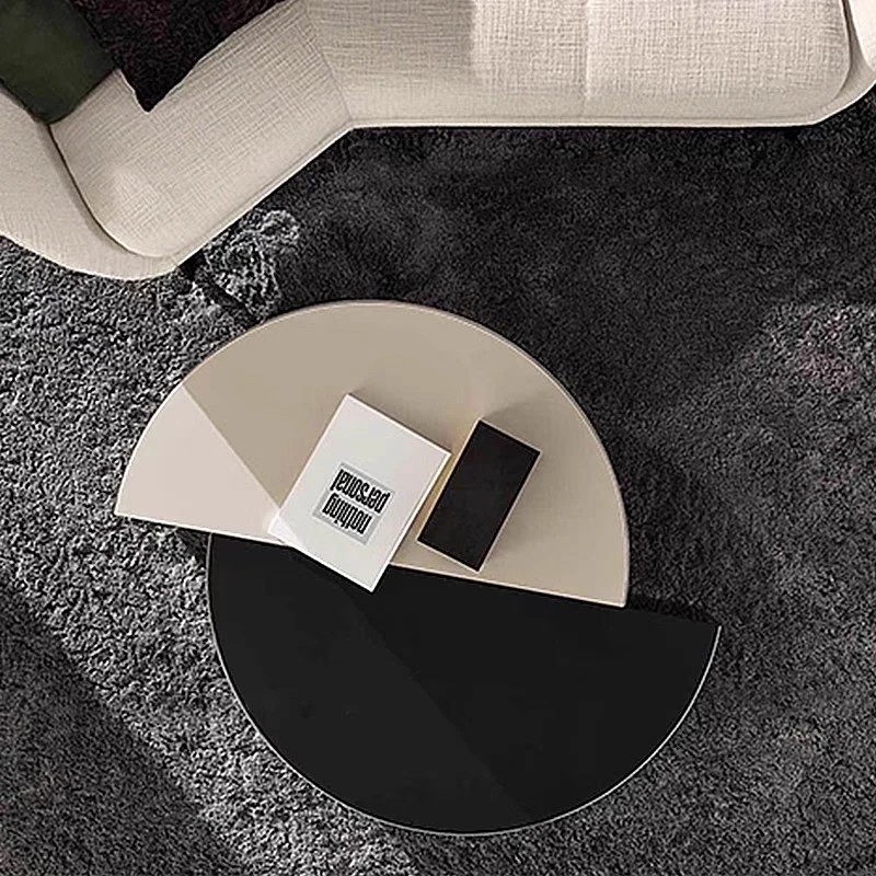 

Light luxury half crescent stainless steel coffee table, luxury personalized coffee table in home living room