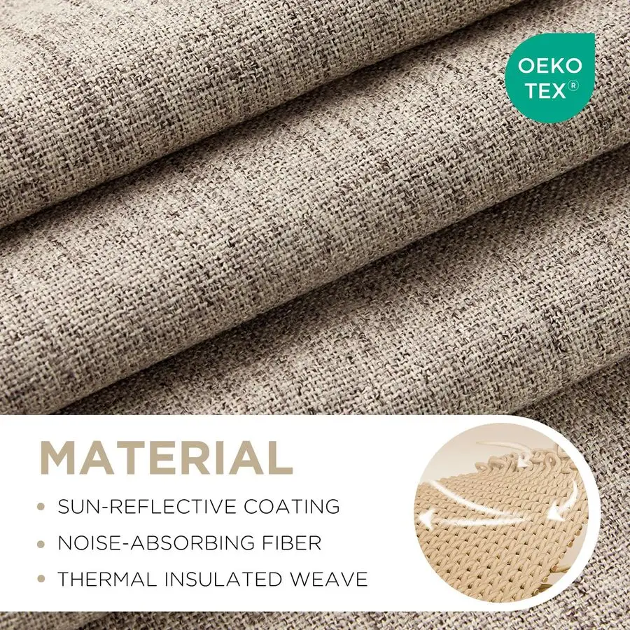 ผ้าม่านกันแสง 100% สำหรับห้องนอน ผ้าม่านลินินธรรมชาติ ผ้าม่านกันความร้อนและแสง ผ้าม่านแบบมีรูร้อยราวและแถบยึดด้านหลัง