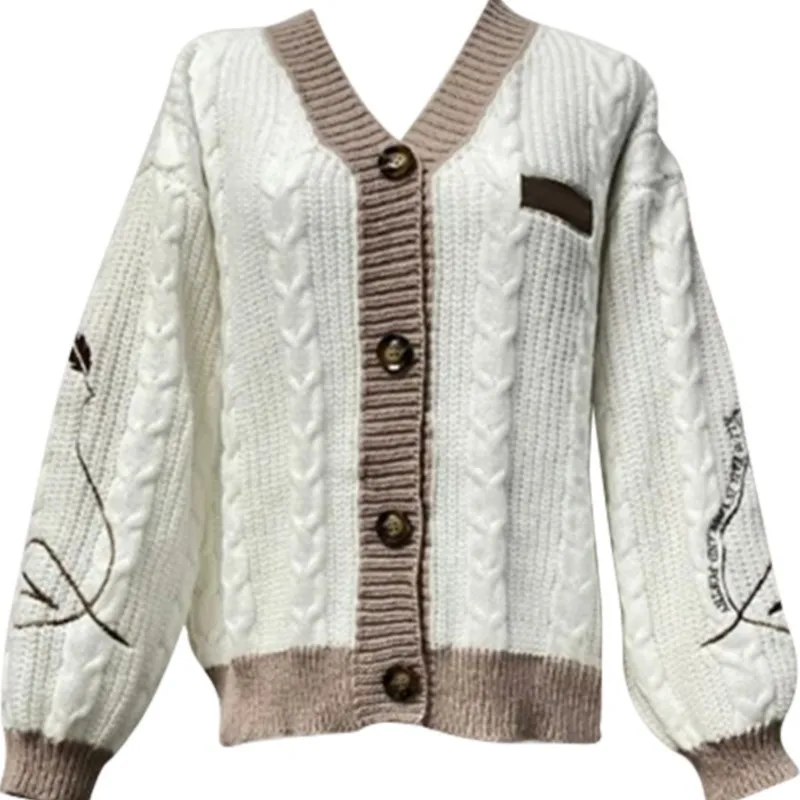 2024 New Retro Regular Women\'s Autumn And Winter Knitted Sweater Natural Art Embroidered Cardigan Loose Casual Sweater Jacket