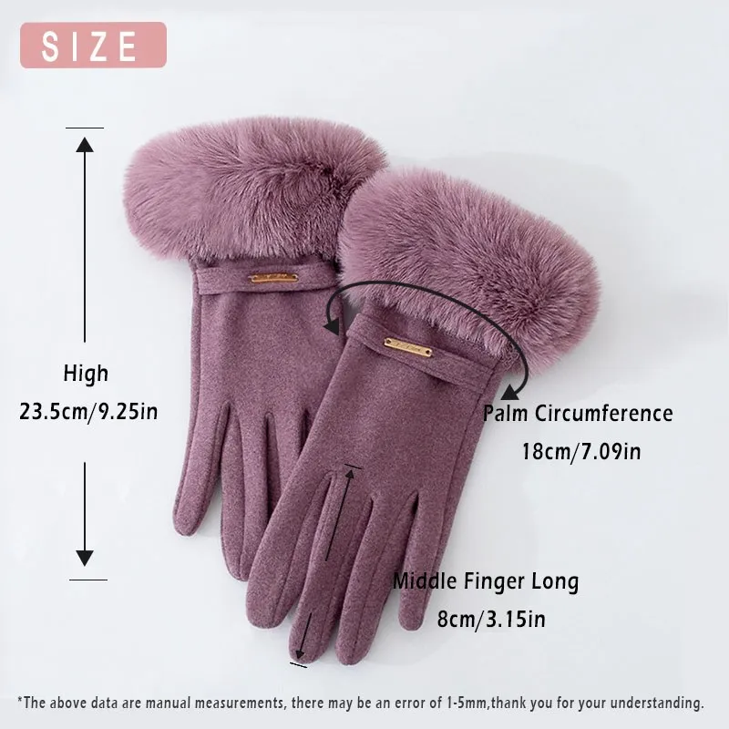 Winter Elegant Women\'s Gloves Touch Screen Velvet Thickened Gloves Rabbit Fur Women\'s Warm Mittens Glove