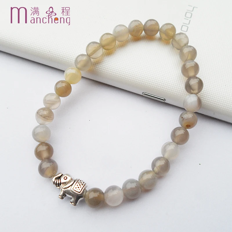 tiki tentacles 6MM Natural Stripe Peach Botswana Agate Bracelet Women Men Bohemia Charm Elephant Pulseras Mujer Valorant