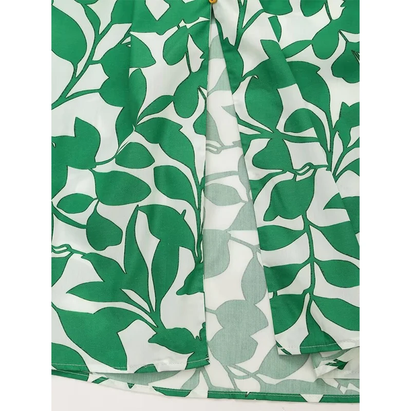 YENKYE Sommer Frauen Kurzarm V-ausschnitt Grün Gedruckt Midi Kleid Vintage Selbst Gürtel Zurück Elastische Weibliche A-line Urlaub Kleider