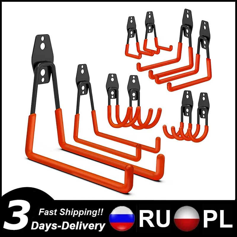 14 Pack Heavy Duty Metal Hook Garage Organizer Wall Mount Bike Hanger Hooks Anti-slip Storage Hook for Ladders Garden Tool