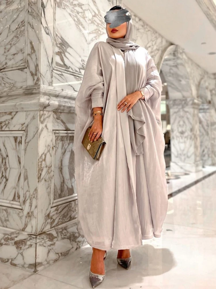 Abayas en Satin Soyeux pour Femme Musulmane, Robe Maxi, Manches sulfChauve-Souris, Caftan Dubaï, Robe Éducative Large, Eid, Maroc