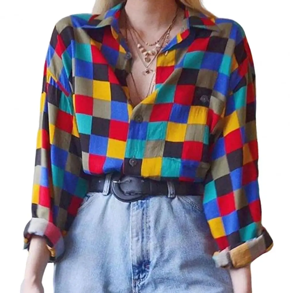 Womens Blouse Top Geometric Patterns Colorful Harajuku Vintage Shirt Streewear Summer Women Loose Clothes