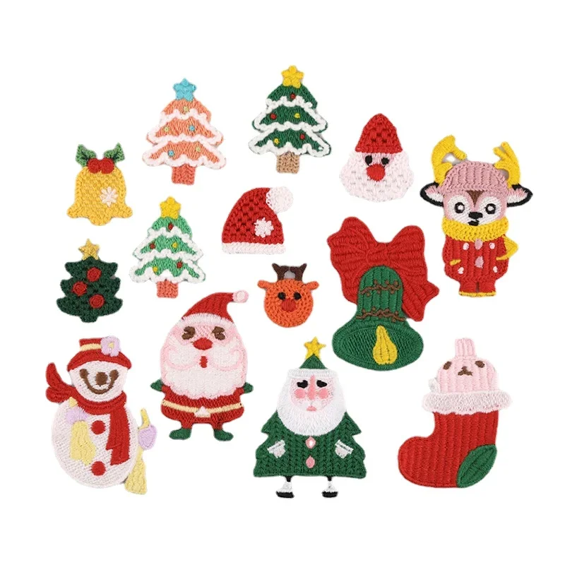 50PCS Embroidery Santa Claus Cartoon Elk Knitted Water-soluble Cloth Patch DIY Clothing Hairpin Decorative Accessories Patches