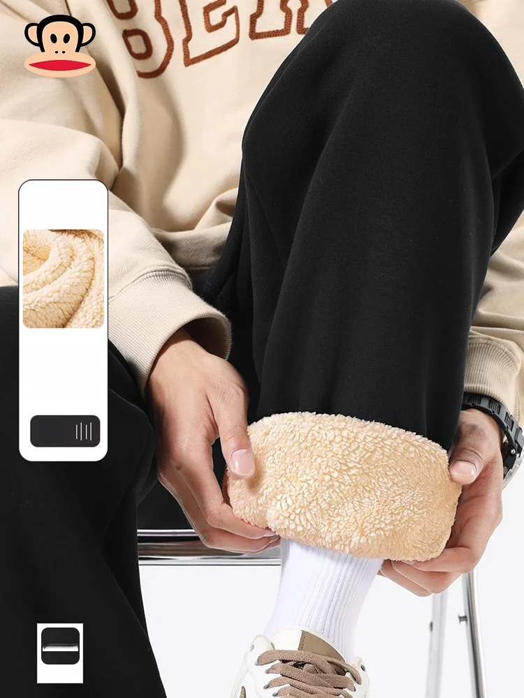 

Мужские брюки Monkey Men's Bla Lamb Velvet: теплые зимние спортивные повседневные брюки с манжетами, свободного кроя, со средней посадкой, на резинке