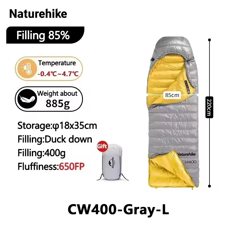 Naturehike CW400 Ultraleichter Daunenschlafsack 650FP Rucksack-Schlafsack für Erwachsene Winter Warm für Wandern Camping Reisen