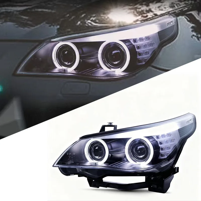 For 03-10  BMW 5 Series E60 520, 523, 525 Headlight Assembly Angel Eye Lenses Xenon Headlights