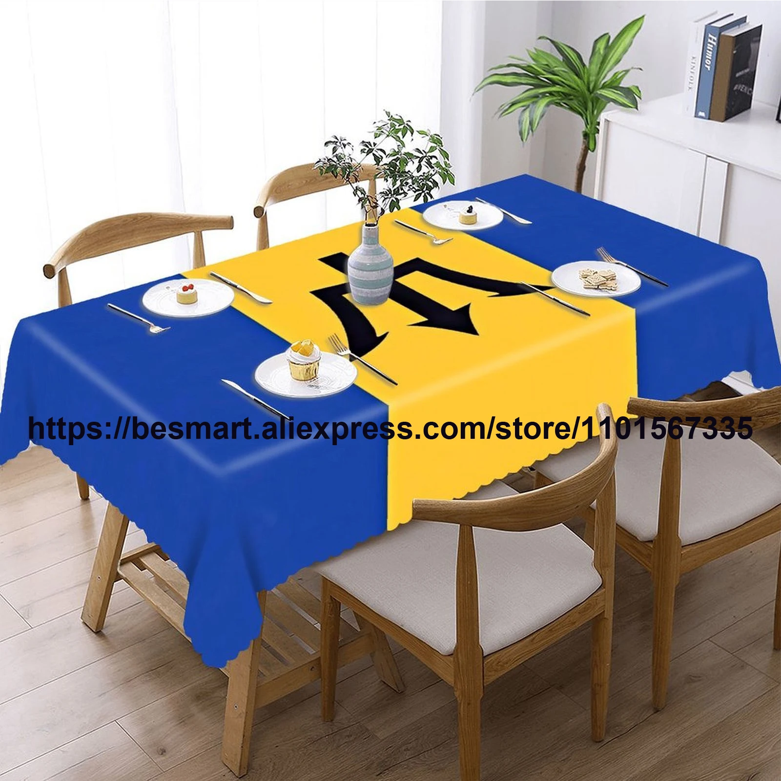 Custom Print Lace Table Cloth Barbados Flag Design Free Shipping