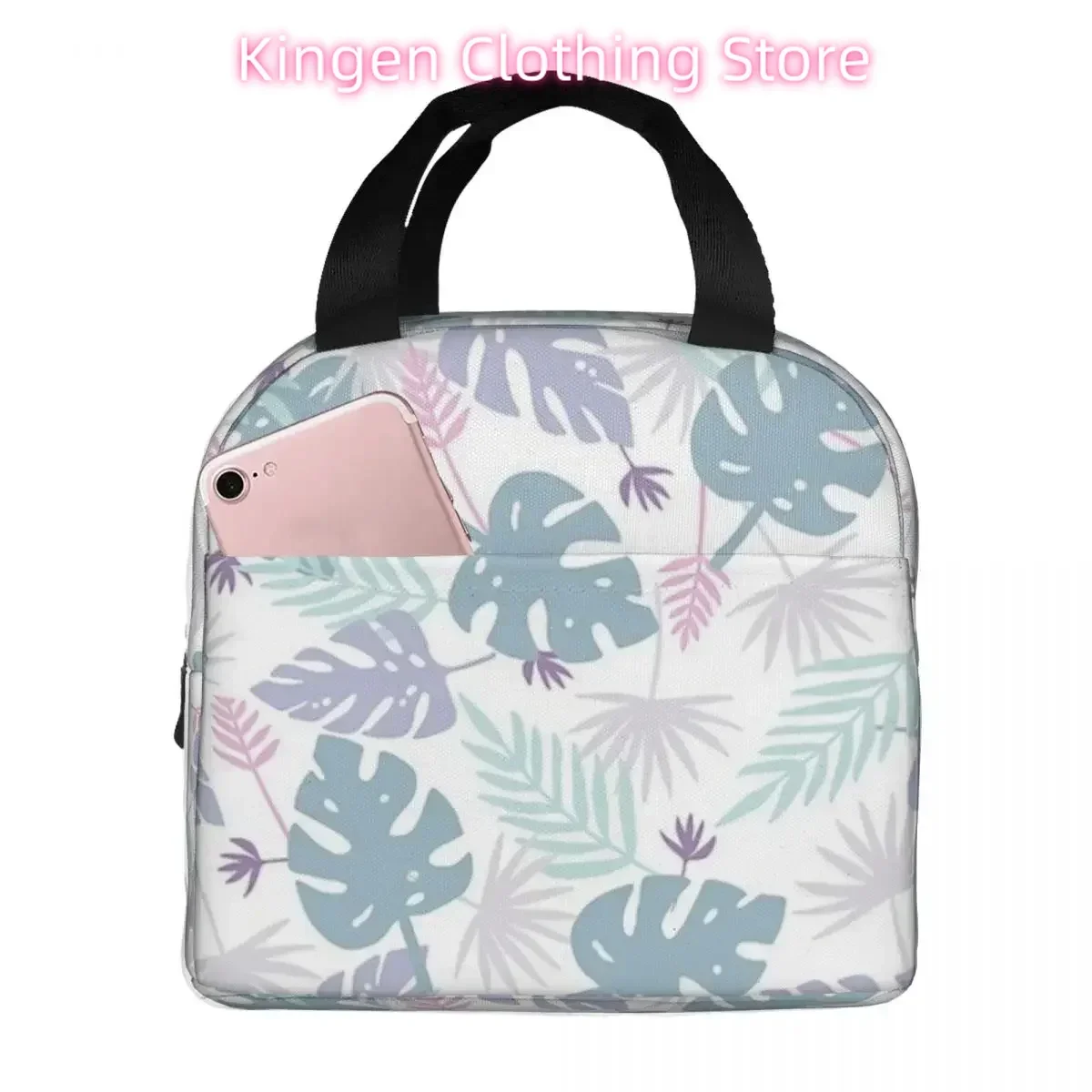 80s Purple Pastel Paradise Tropical Leaves Insulated Lunch Bags Resuable Picnic Bags Lunch Tote for Woman Work Children School