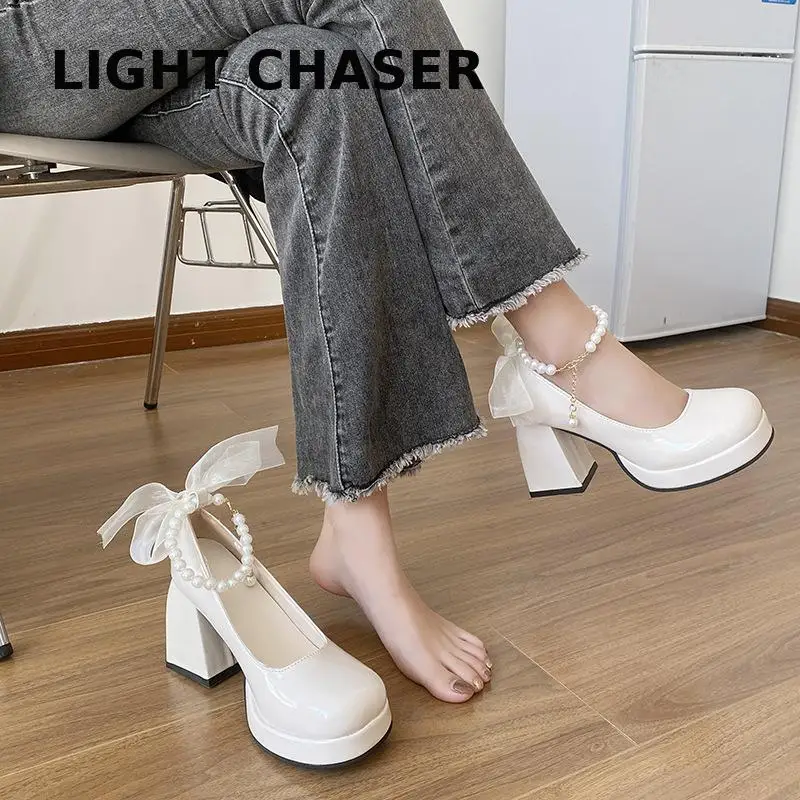 Fashion White Platform Pumps for Women Super High Heels Buckle Strap Mary Jane Shoes Woman Goth Thick Heeled Party Shoes Ladies