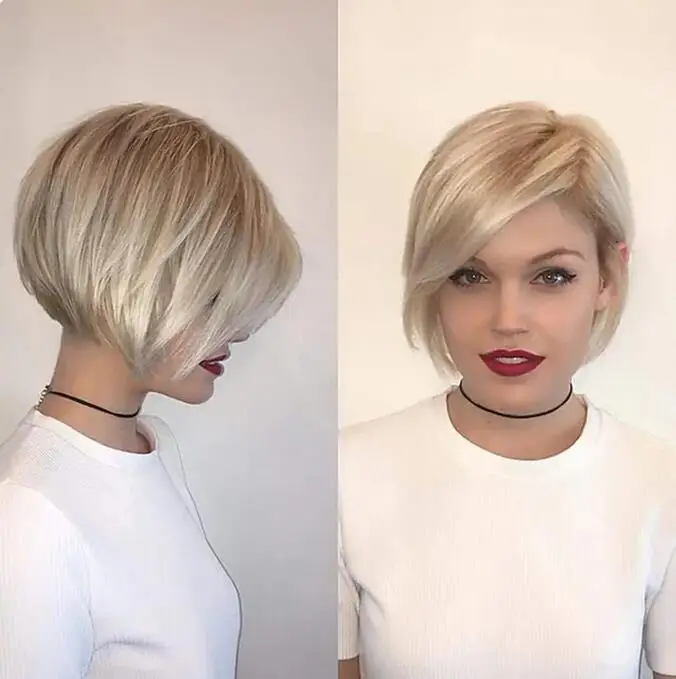 Natural Looking Blonde Wig with Bangs Short Straight Bob Wigs for Women 10 Inch Synthetic Hair Replacement Wigs