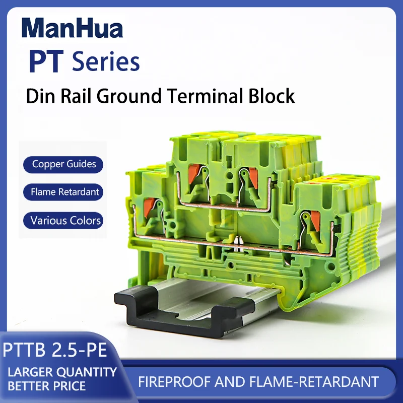 10Pcs PTTB-2.5PE Ground Terminal Block Double Layer Return Pull Spring Ground Terminal Blocks Screwless PE Distribution Block