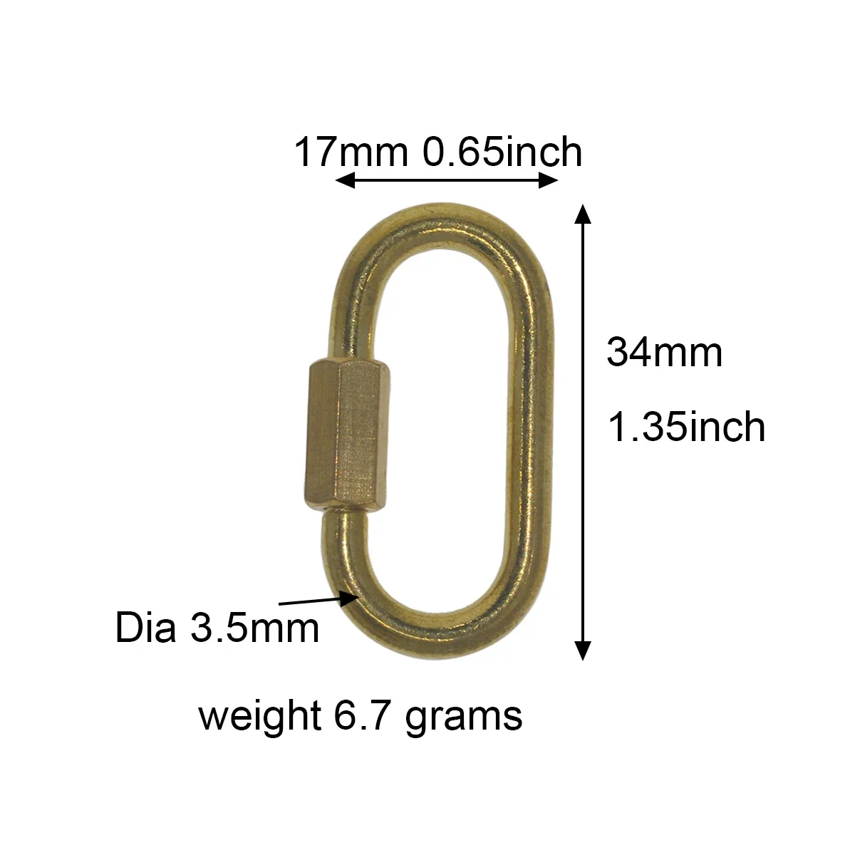 10 Pcs 1.35inch Unplated Brass Oval Run Course Carabiner Hexagon Screw Lock Clas for Bag Strap Extender Chain Keychain EDC DIY