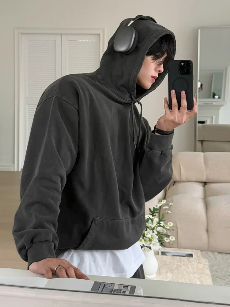 

Мужские утепленные худи с капюшоном, свободного кроя, с высоким воротником, для защиты от холода, многослойные, теплые, повседневные, с плюшевой подкладкой, объемного кроя