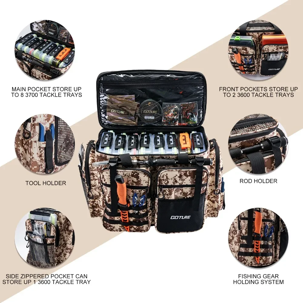 Goture Outdoor Camping Bags 53*29*38.5cm Shoulder Bag High Capacity 600D Oxford Cloth Multi-Purpose Fishing Tackle Bag