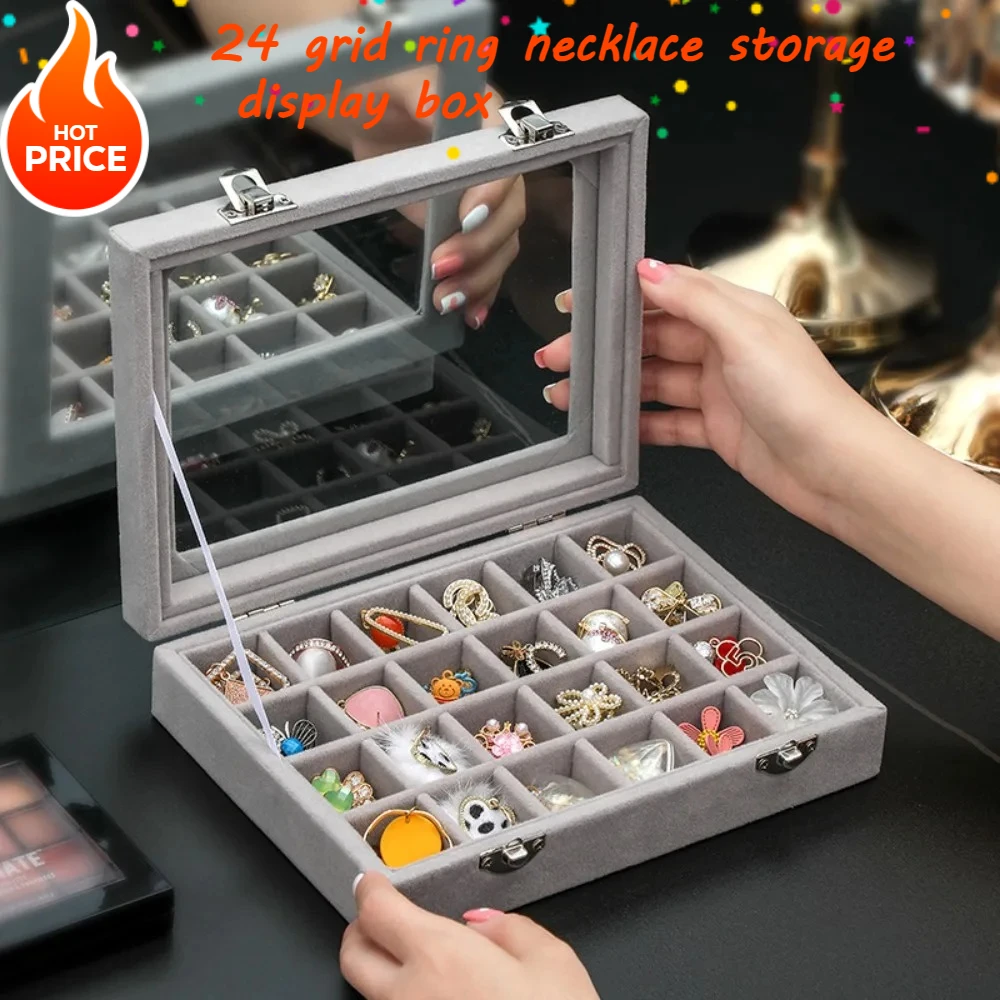 

Прозрачное окно, большая вместимость, 24-сетка, коробка для хранения ювелирных изделий, простая и высококачественная коробка для хранения ювелирных изделий с кольцом и ожерельем