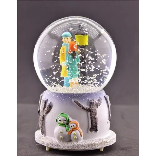 Star Global Chirstmas Day Hand Handle Inflammable Two In Love Snow Globe Medium Size Luminous Musical 12CM